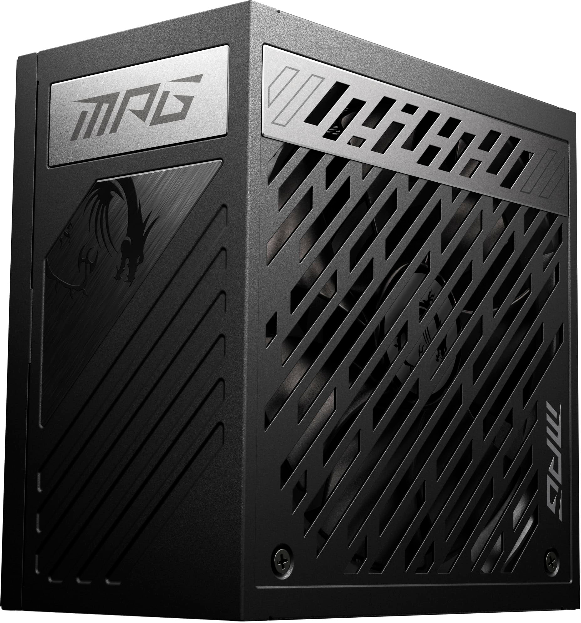 MSI 850W GOLD F/MODULAR MPG A850G PCIE5  Andromeda PC Gaming Maximum Power: 850W 20+4-pin Main:1 8-pin EPS:2 6+2-pin PCI-E:6 16-pin PCI-E:1 SATA  Connector(s):8 Peripheral Connector(s):4 Floppy Connector(s):1 PFC:Active  AC Input:100-240VAC Over Voltage