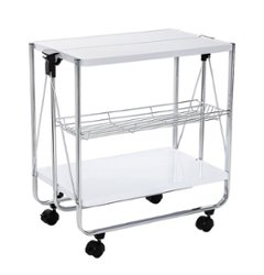 Honey-Can-Do - Modern Foldable Kitchen Cart with Wheels and Metal Basket - White/Chrome - Angle_Zoom