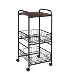 Honey-Can-Do - 3-Tier Slim Rolling Cart with Metal Basket Drawers - Black/Natural - Angle_Zoom