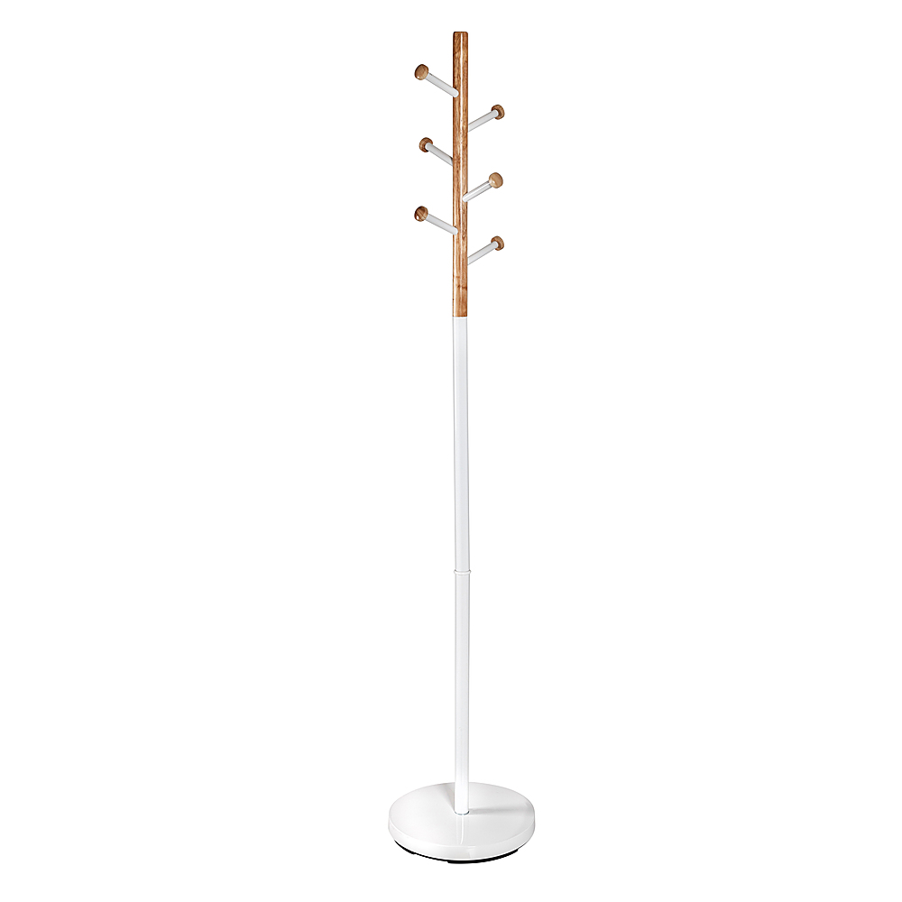 Honey-Can-Do Freestanding Corner Coat Rack with 6 Hooks with Wood Accent  White GAR-09525 - Best Buy