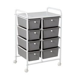 Honey-Can-Do - Metal Rolling Cart with 8 Plastic Storage Drawers - White/Gray - Angle_Zoom