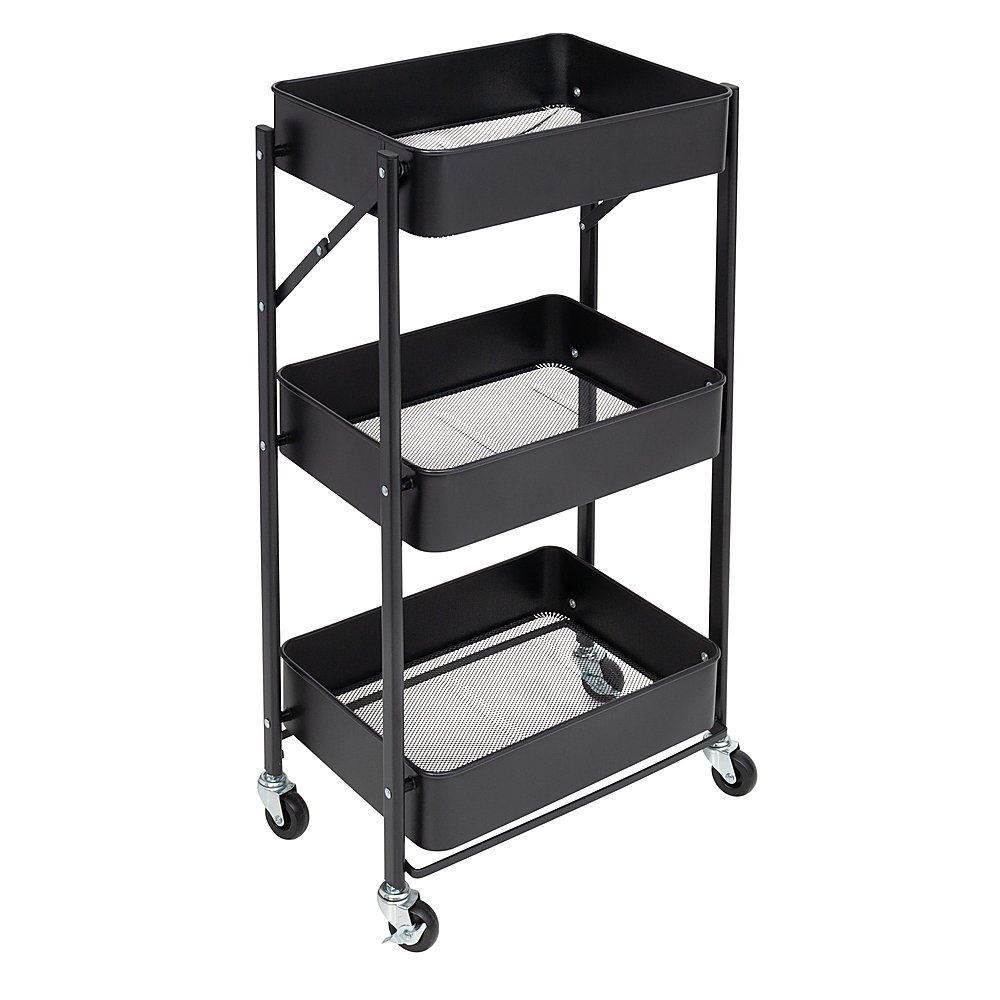 3-Tier Rolling Storage Utility Cart, Heavy Duty Craft Cart with Wheels and  Handle, White 