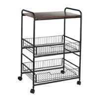 3-Tier Rolling Cart with Wood Shelf and Pull-Out Baskets - Angle_Zoom