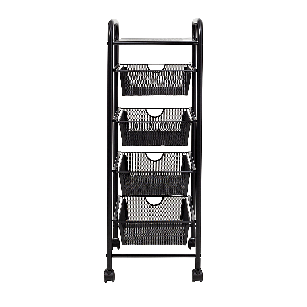 Honey Joy TOPB003953 4-Drawer Plastic Rolling Storage Cart Metal Rack Organizer Shelf with Wheels Black