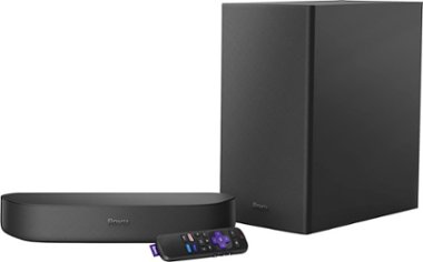 Roku - Streambar & Wireless Bass Streaming Media Player with Voice Remote and Subwoofer - Black - Front_Zoom