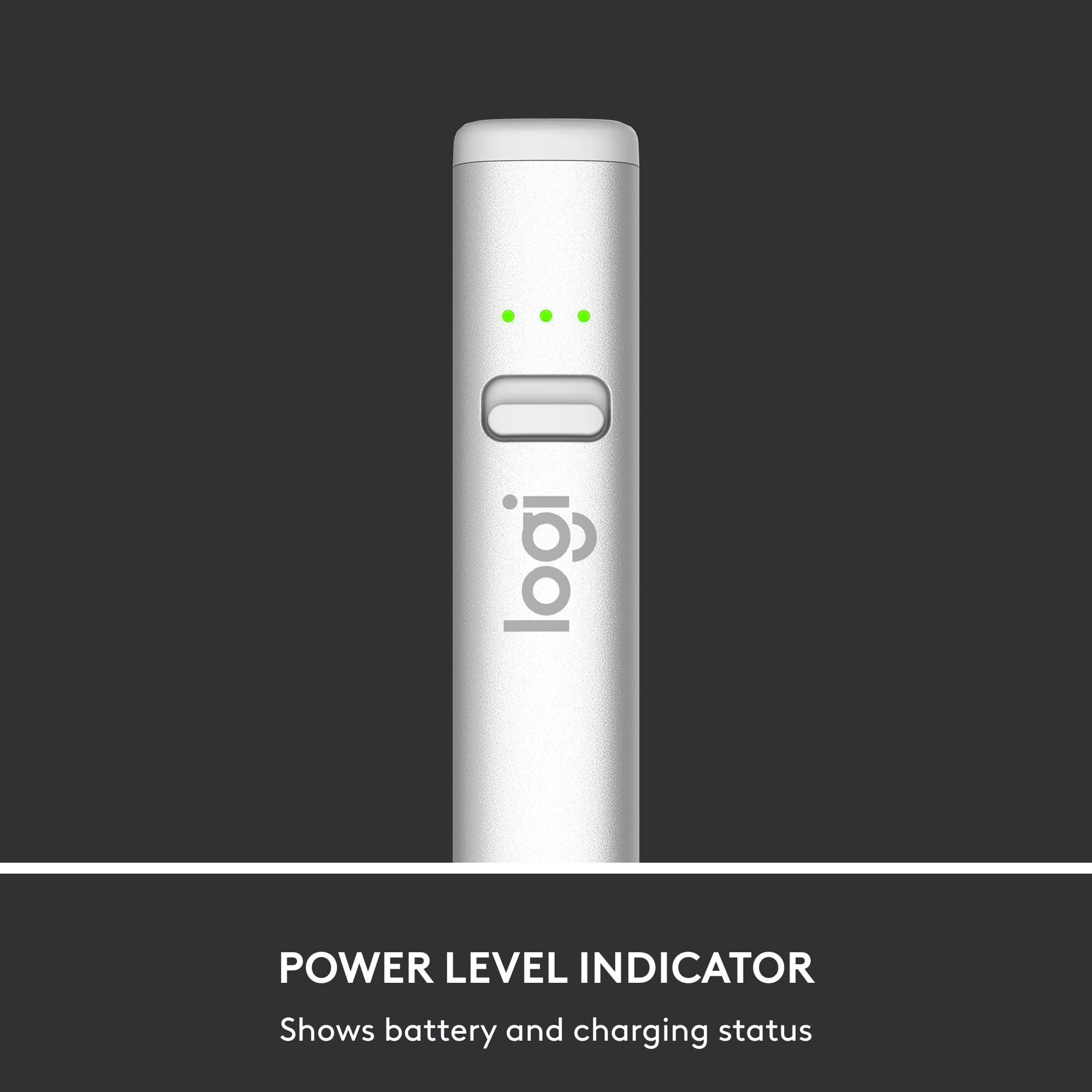 The image features a white device with a green light on it. The device is a power level indicator that shows the battery and charging status.
