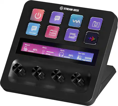 Front. Elgato - Stream Deck + Studio Controller with customizable touch strip and dials - Black.