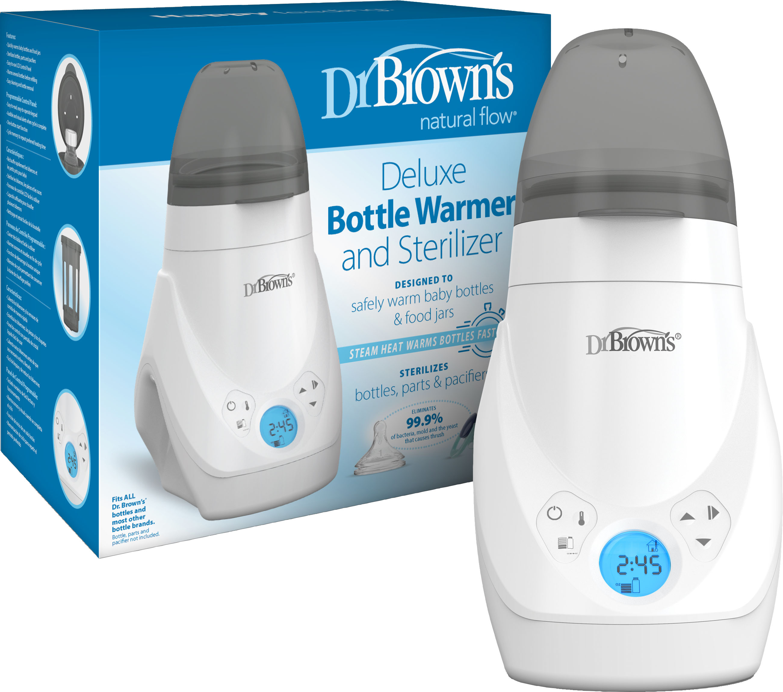 Angle View: Dr. Brown's Deluxe Baby Bottle Warmer and Sterilizer for Formula, Breast Milk, and Baby Food Jars