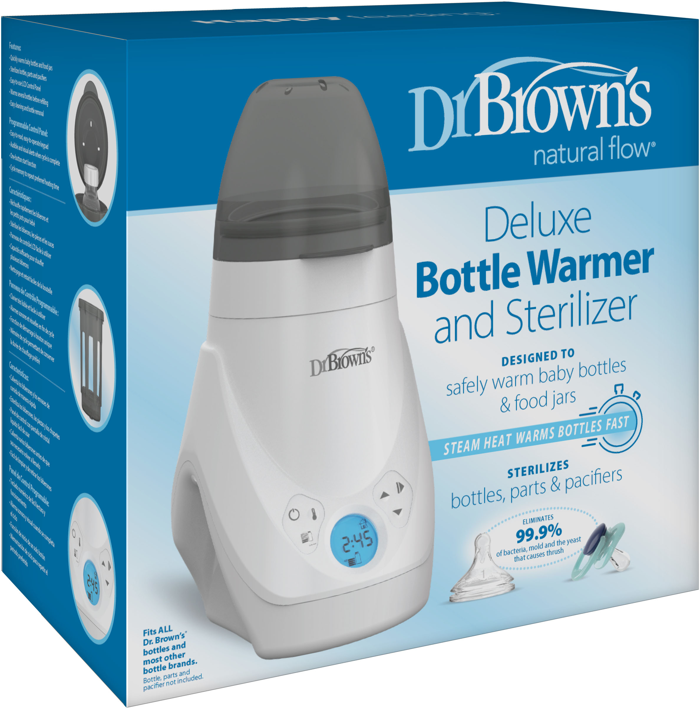 Left View: Dr. Brown's Deluxe Baby Bottle Warmer and Sterilizer for Formula, Breast Milk, and Baby Food Jars