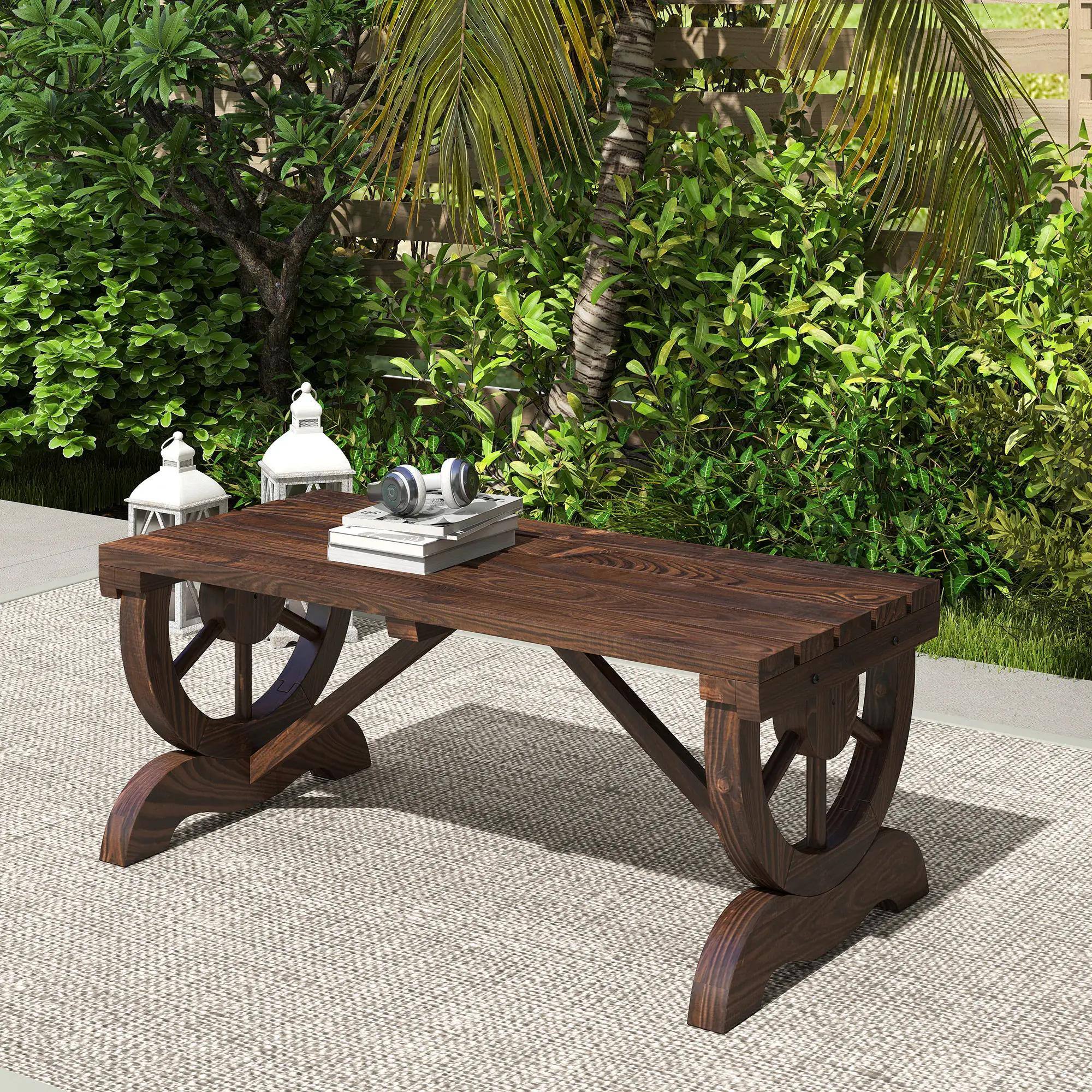 Left. Resenkos - Resenkos 2-Person Wooden Bench, Rustic Outdoor Porch Seat, 550LB Capacity, Country Style Patio Furniture, Carbonized - Carbonized.