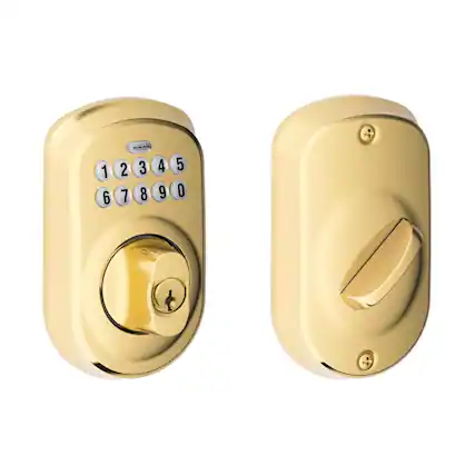 Front. Schlage - Schlage Bright Brass Steel Electronic Deadbolt - Bright Brass.
