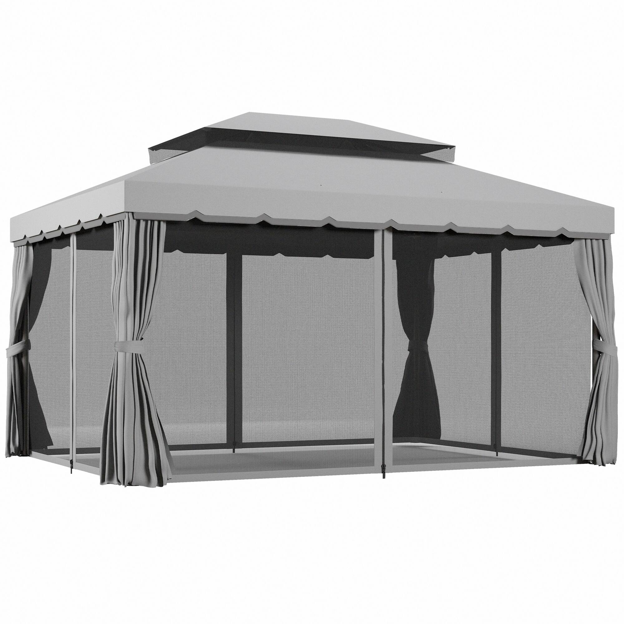 Outsunny - x 13' Patio Gazebo w/ Aluminum Frame Double Roof - Light Gray
