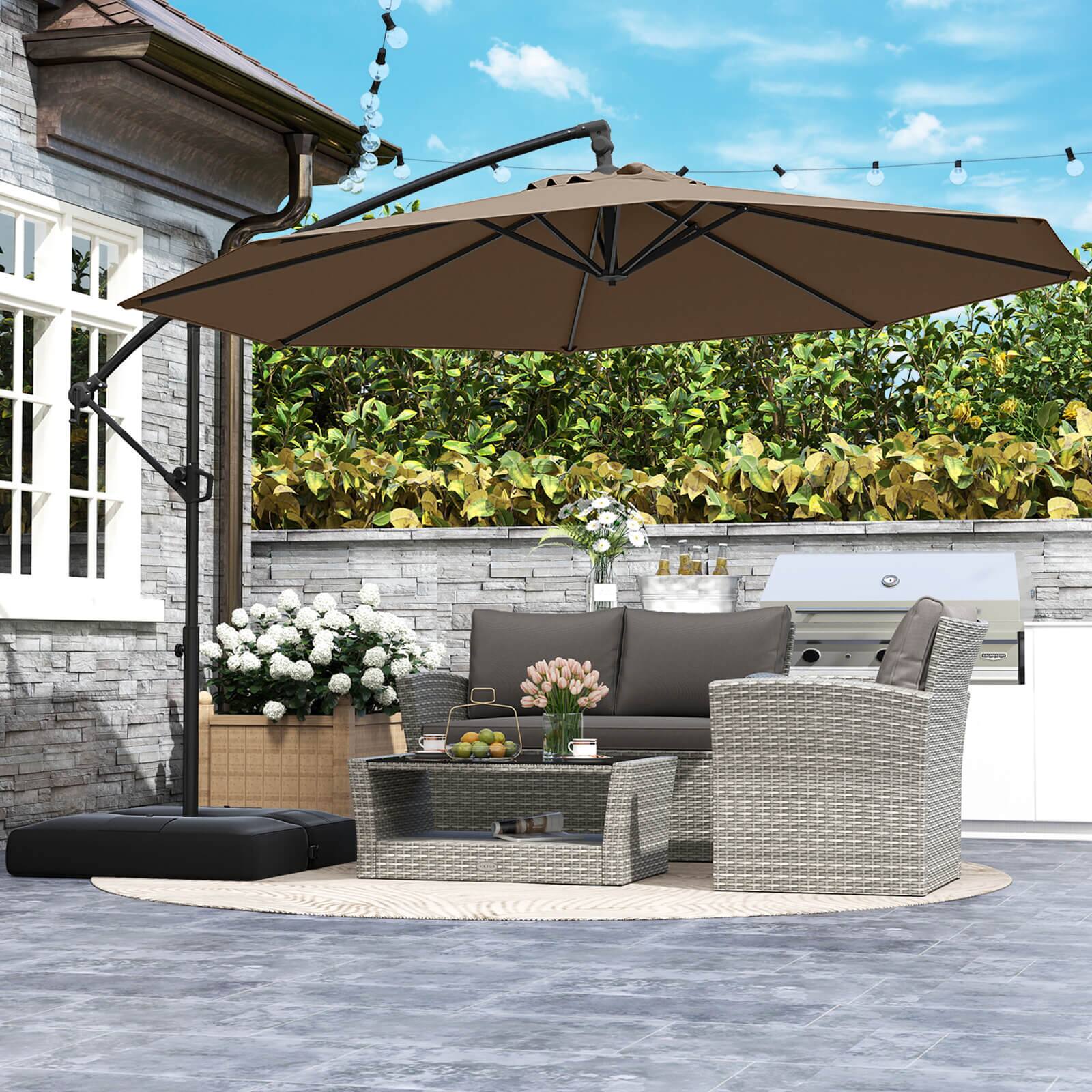 Alt View 4. Costway - Costway 10 FT Offset Hanging Umbrella with Base Patio Cantilever Umbrella 360° Rotation - Brown.