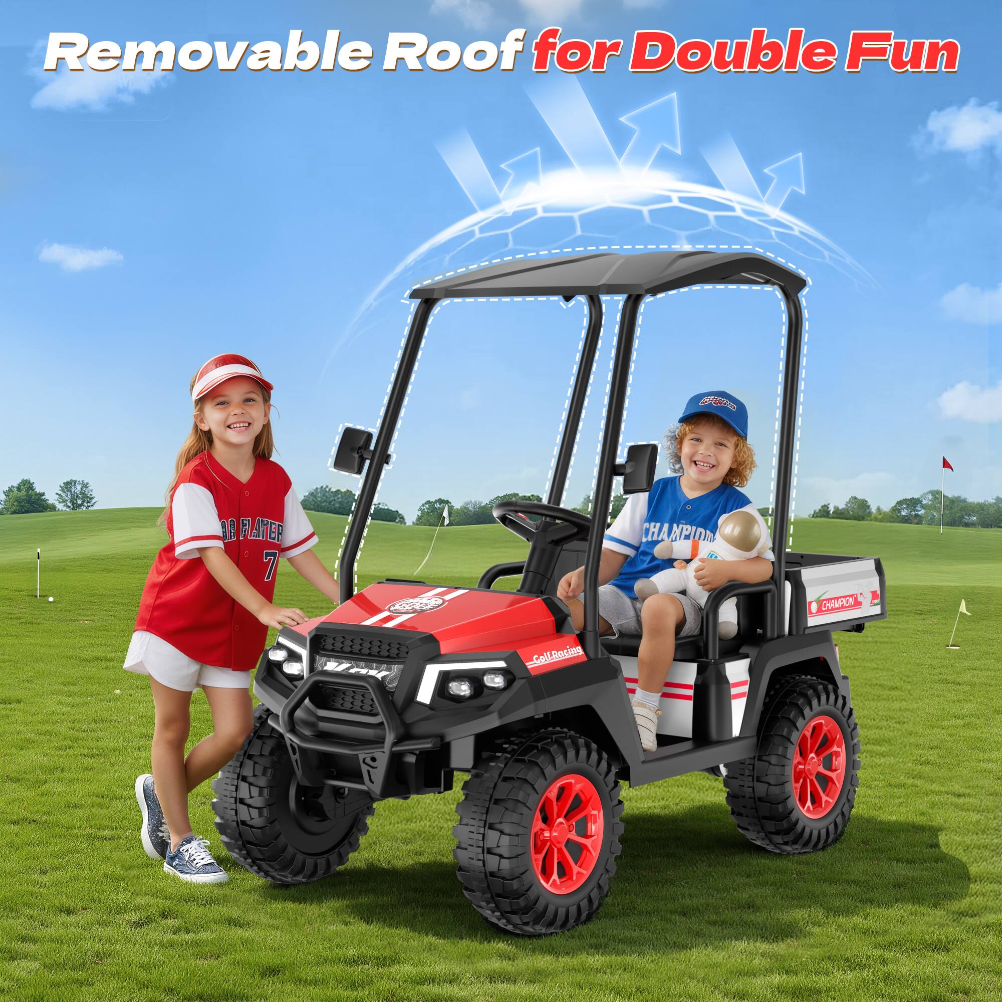ANPABO 24V Kids Golf Cart, 4WD 2 Seater Electric Cars with Remote ...