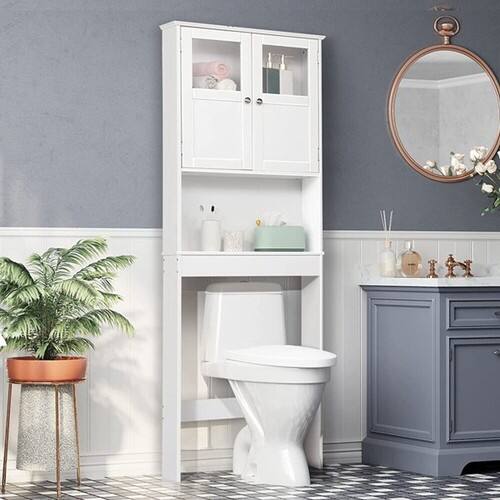 Alt View 5. Winado - Over The Toilet Bathroom Floor Storage Cabinet Free Standing w/Shelf Organizer - White.