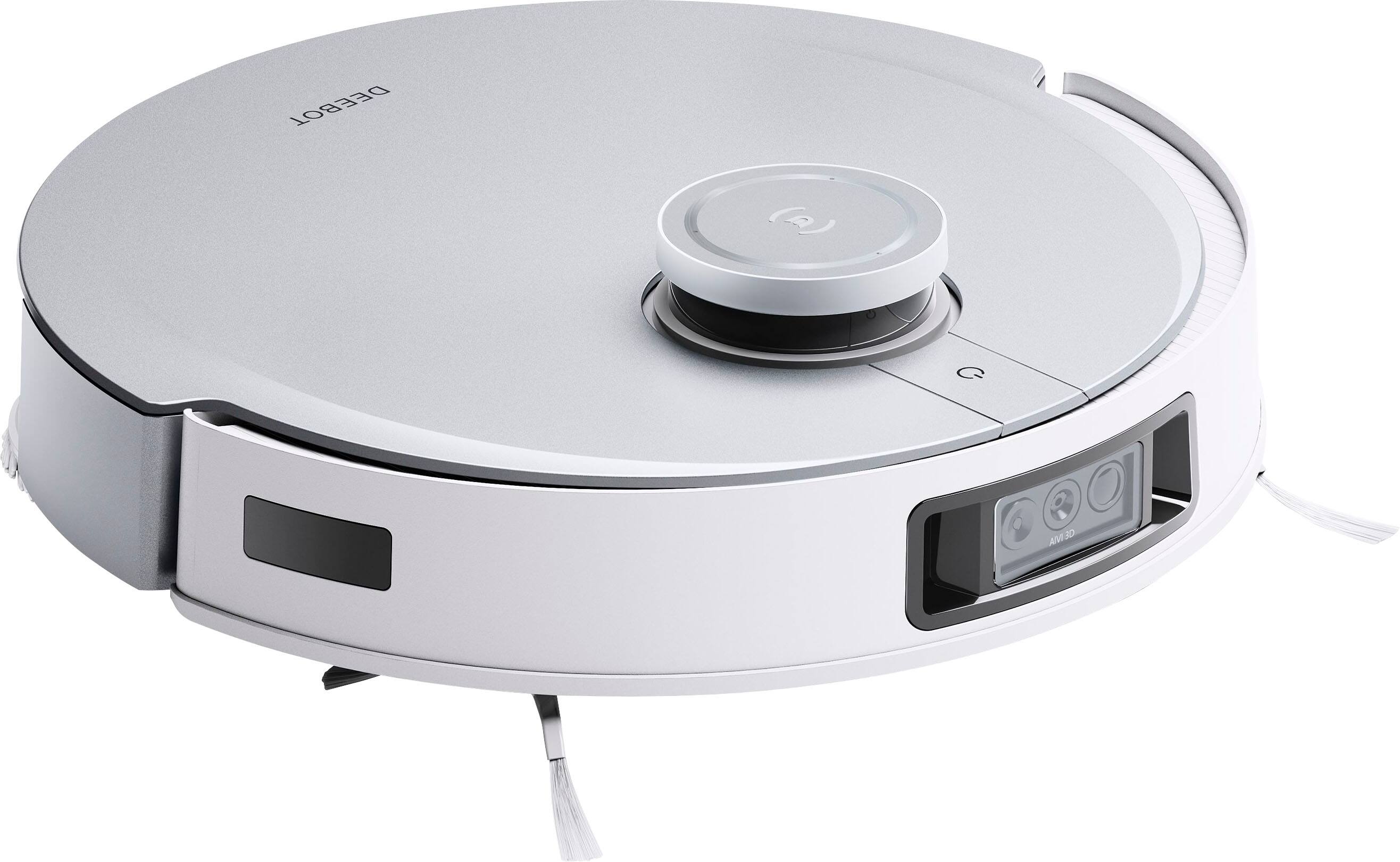 Left. ECOVACS Robotics - DEEBOT X1 OMNI Robot Vacuum & Mop with Auto Empty and Refill, Laser Mapping, AI Object Recognition and Self Clean - WHITE + SILVER.