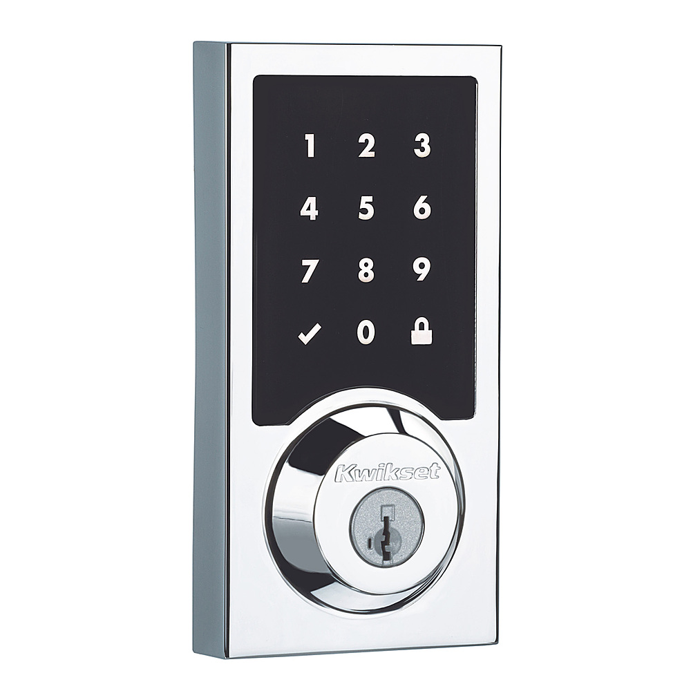 Angle View: Kwikset - 916 Smart Lock Z-Wave Replacement Deadbolt with App/Touchscreen/Key Access - Polished Chrome