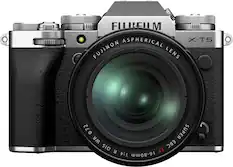 Front. Fujifilm - X-T5 Mirrorless Camera with XF16-80mmF4 R OIS WR Lens Bundle - Silver.