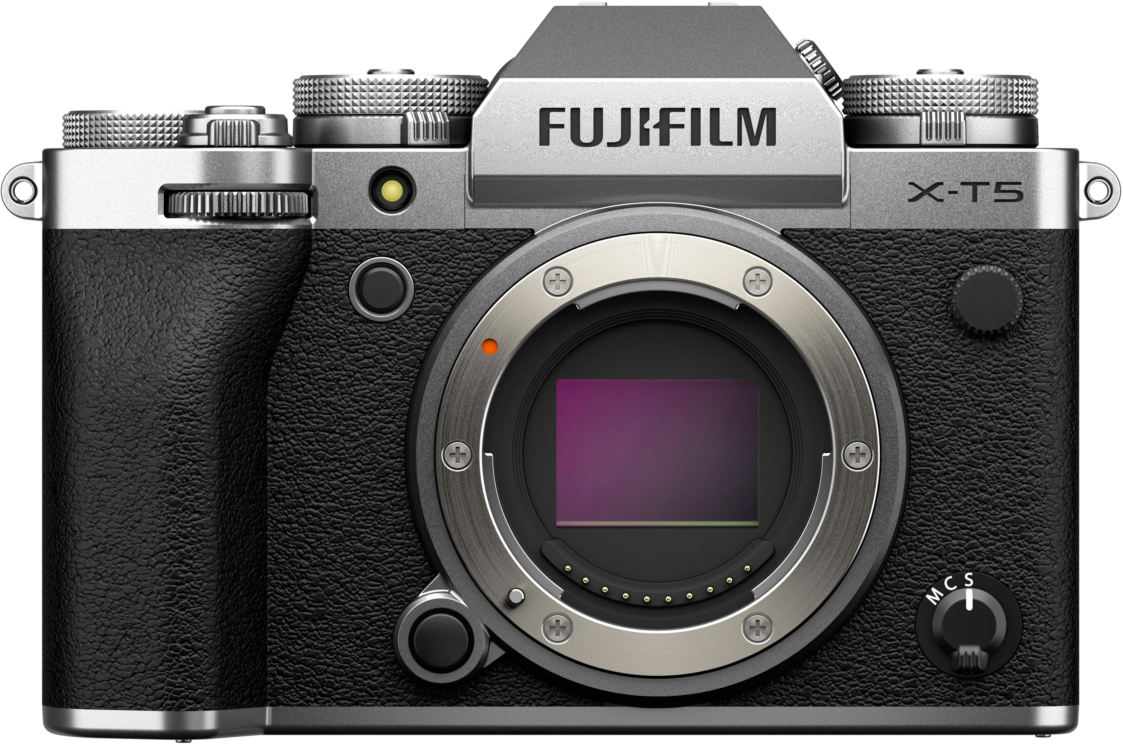 Front. Fujifilm - X-T5 Mirrorless Camera (Body Only) - Silver.