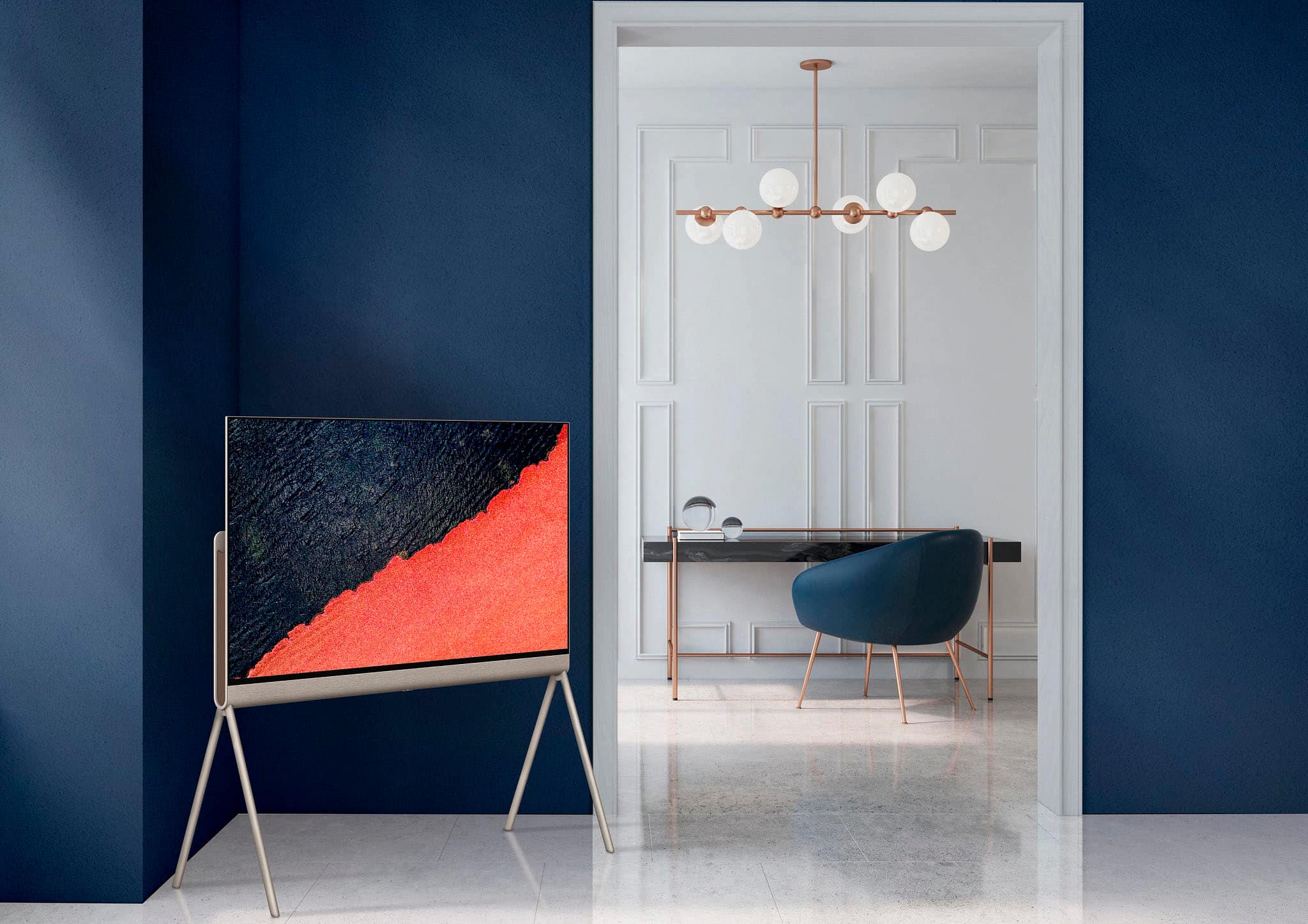 Left. LG - Pose 55" Class OLED 4K UHD Smart webOS TV with All-Around Design - Beige.