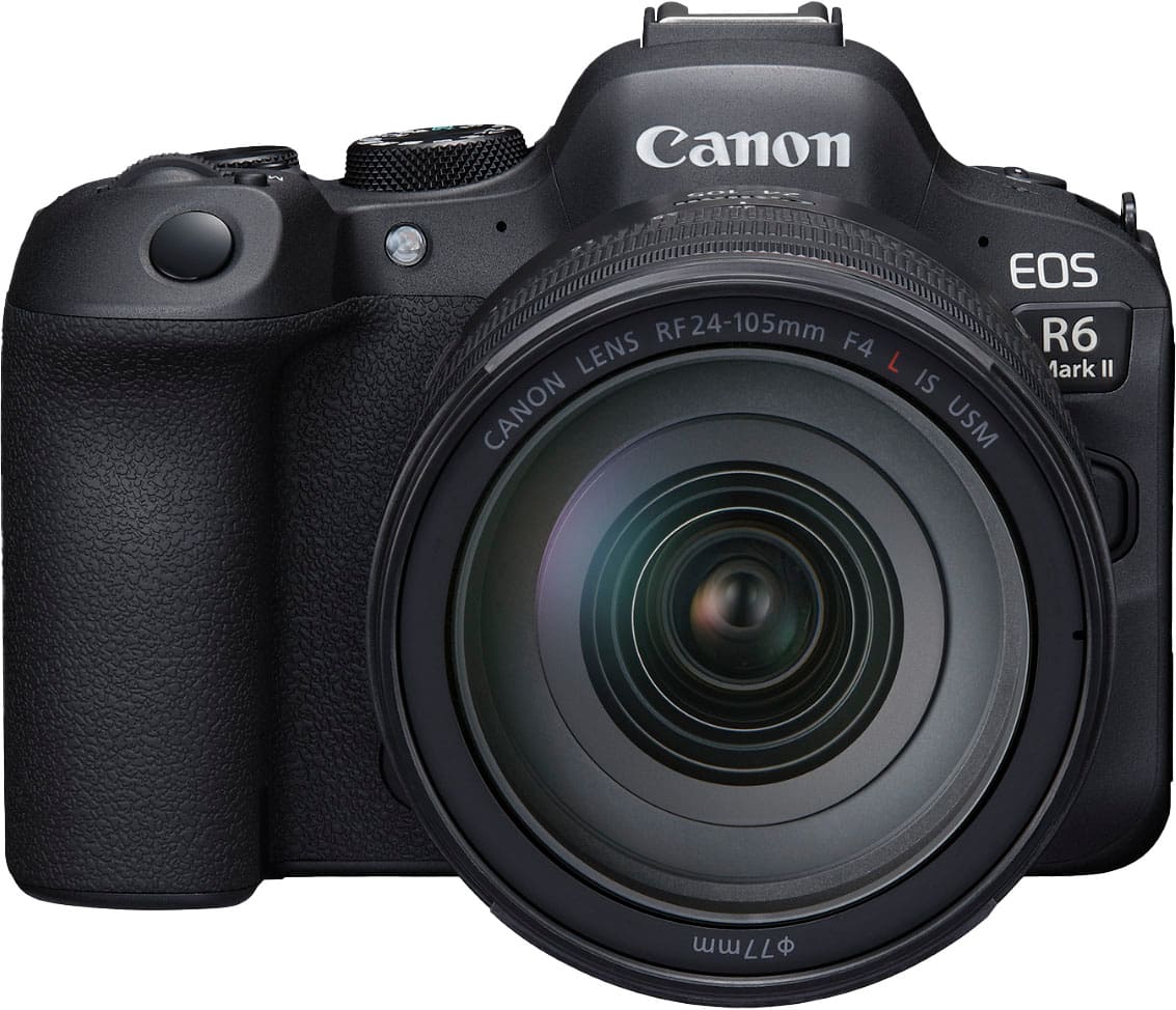 Front. Canon - EOS R6 Mark II Mirrorless Camera with RF 24-105mm f/4L IS USM Lens - Black.