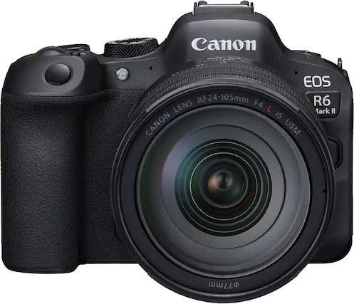 Front. Canon - EOS R6 Mark II Mirrorless Camera with RF 24-105mm f/4L IS USM Lens - Black.