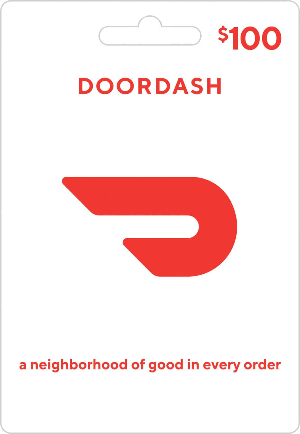 Front. DoorDash - $100 Gift Card.