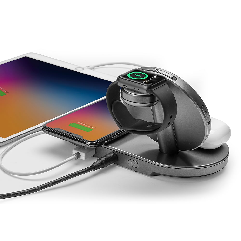 Alt View 15. iHome - Dual Qi Wireless Fast Charging, Airpod Charging, Apple Watch Charging, and USB Charging Alarm Clock - Multi.