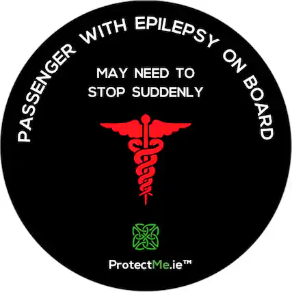 Front. Protect Me - Car Window Decal Passenger with Epilepsy on board - Black.