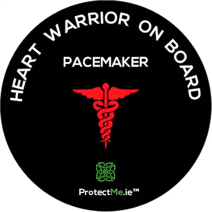 Front. Protect Me - Car Window Decal Heart Warrior on board (Pacemaker) - Black.