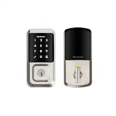 Front. Kwikset - Halo Smart Lock Wi-Fi Replacement Deadbolt with App/Touchscreen/Key Access - Satin Nickel.
