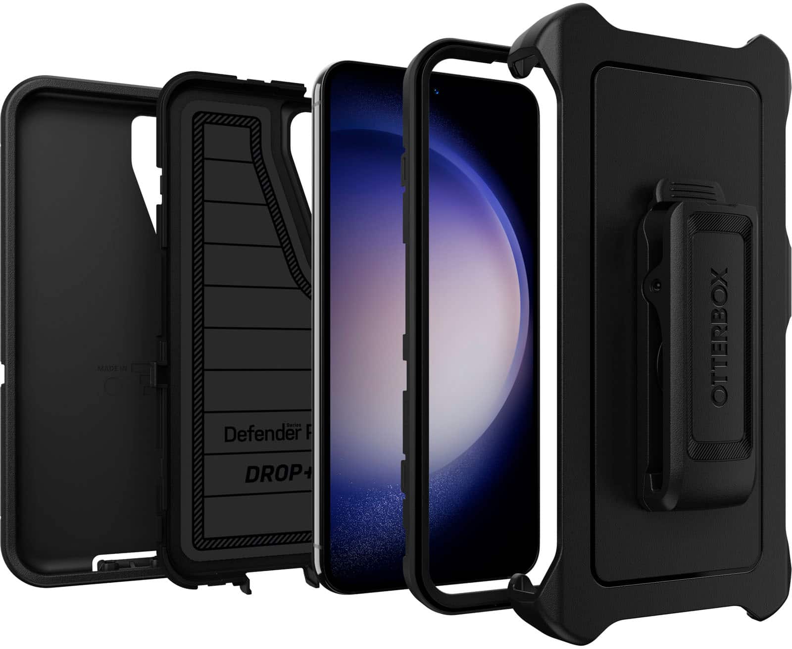 Angle. OtterBox - Defender Series Pro Hard Shell for Samsung Galaxy S23 - Black.