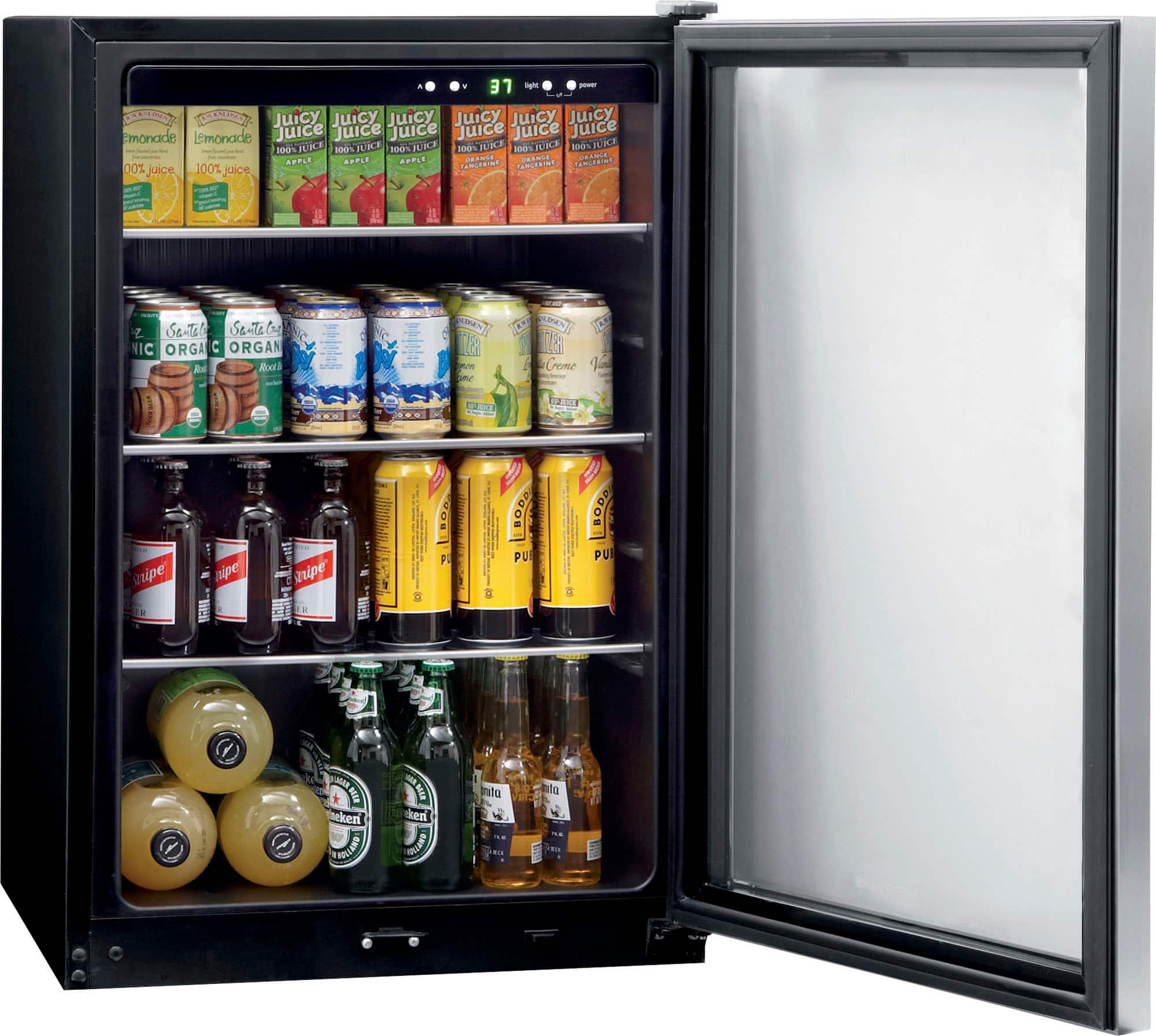 Left. Frigidaire - 4.6 Cu. Ft. 138 12 oz. Can Capacity Beverage Center - Stainless steel.