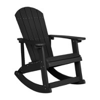 Flash Furniture - Savannah Adirondack Style Poly Resin Wood Rocking Chair for Indoor/Outdoor Use - Gray - Black - Front_Zoom