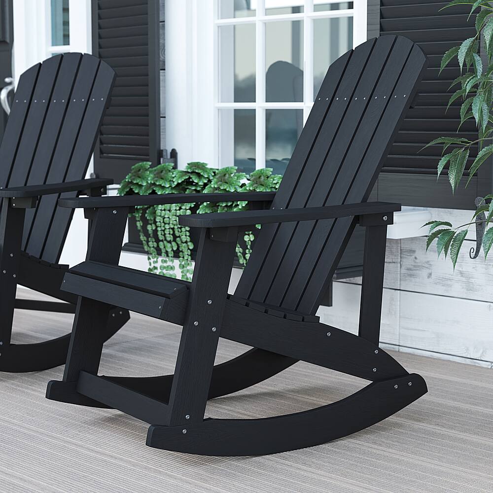 Alt View 12. Alamont Home - Savannah Adirondack Style Poly Resin Wood Rocking Chair for Indoor/Outdoor Use - Gray - Black.