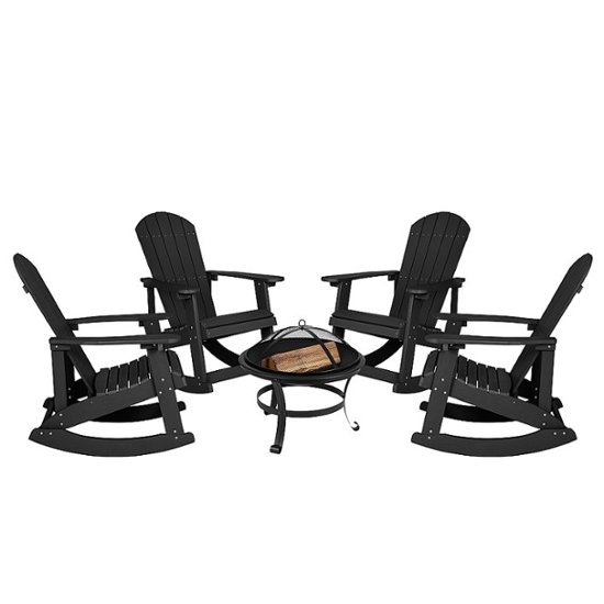 Front. Flash Furniture - Savannah Rocking Patio Chairs and Fire Pit - Black.