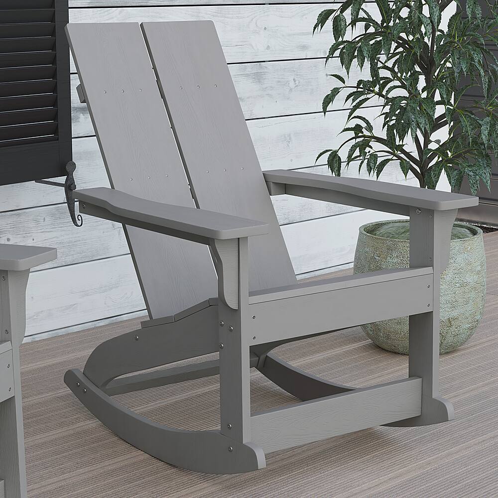 Alt View 15. Alamont Home - Finn Modern 2-Slat Adirondack Poly Resin Rocking Chair for Indoor/Outdoor Use - Gray - Gray.