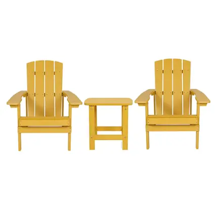 Front. Alamont Home - Charlestown Indoor/Outdoor Adirondack Style Side Table and 2 Chair Set in Yellow - Yellow.