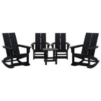 Flash Furniture - Finn 4 Modern Dual Slat Poly Resin Adirondack Rocking Chairs with 1 Side Table - Black - Front_Zoom