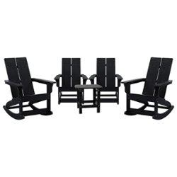 Flash Furniture - Finn 4 Modern Dual Slat Poly Resin Adirondack Rocking Chairs with 1 Side Table - Black - Front_Zoom