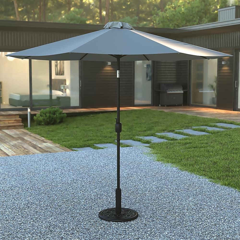 Alamont Home Bundled Set 9 FT Round Umbrella & Universal Black Cement