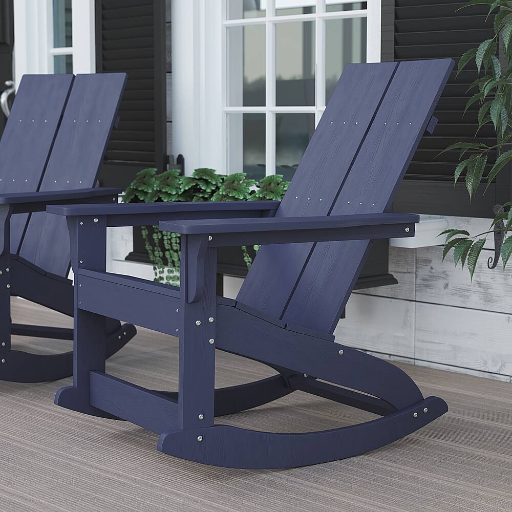Alt View 12. Alamont Home - Finn Modern 2-Slat Adirondack Poly Resin Rocking Chair for Indoor/Outdoor Use - Navy - Navy.
