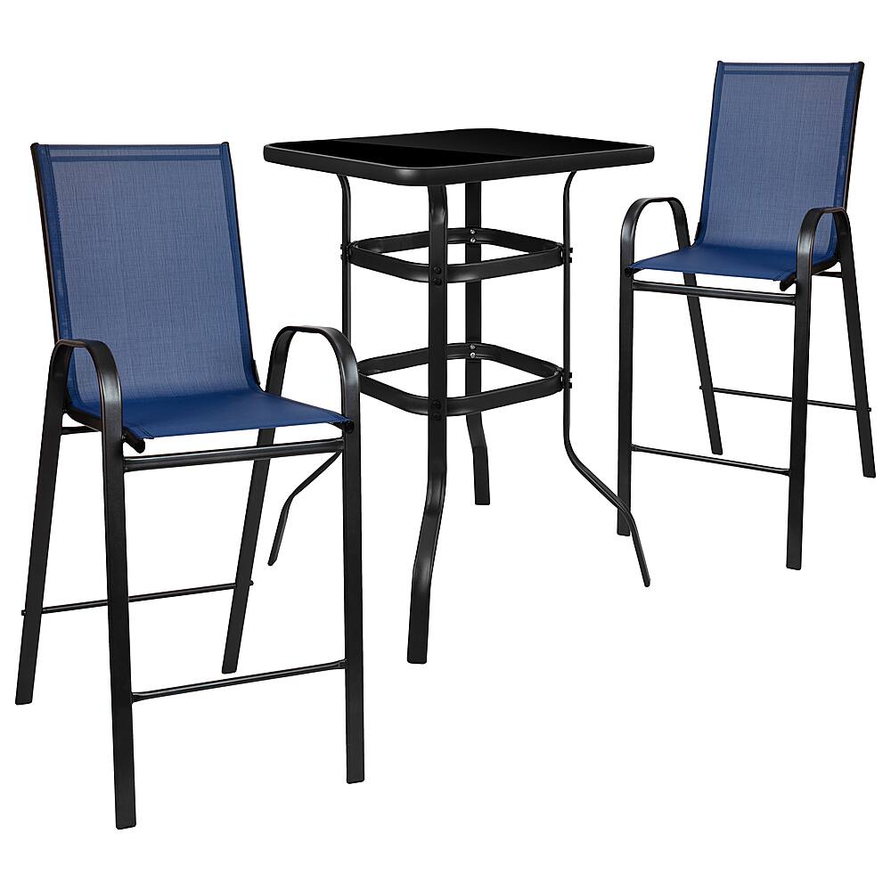 Front. Alamont Home - Brazos Outdoor Square Modern Steel 3 Piece Patio Set - Navy.