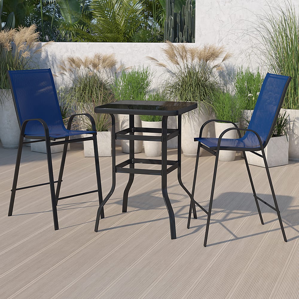 Alt View 11. Alamont Home - Brazos Outdoor Square Modern Steel 3 Piece Patio Set - Navy.
