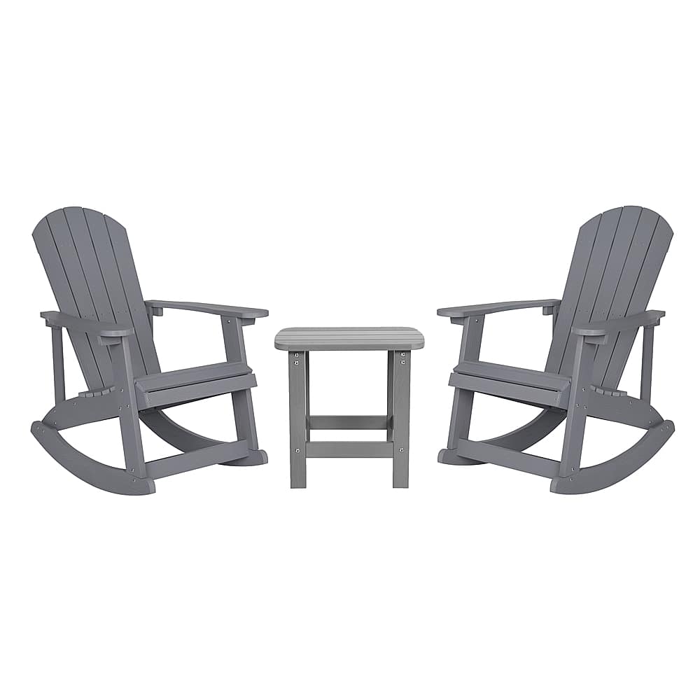 Alamont Home - Savannah Set of 2 Poly Resin Adirondack Rocking Chairs with 1 Side Table - Gray - Front_Zoom