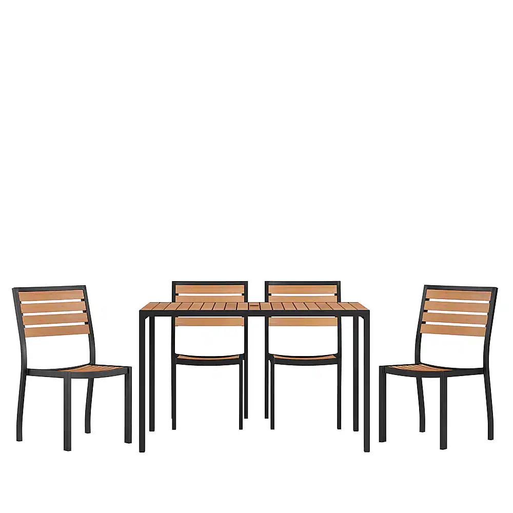 Front. Alamont Home - Lark Outdoor Rectangle Modern  5 Piece Patio Set - Teak.