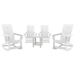 Flash Furniture - Finn 4 Modern Dual Slat Poly Resin Adirondack Rocking Chairs with 1 Side Table - White - Front_Zoom