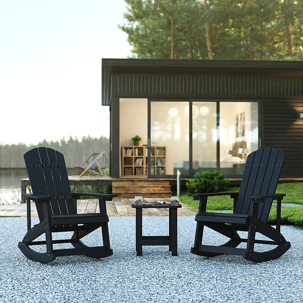 Alt View 12. Alamont Home - Savannah Set of 2 Poly Resin Adirondack Rocking Chairs with 1 Side Table in Black - Black.