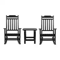 Alamont Home - Winston Set of 2 Indoor/Outdoor Poly Resin Rocking Chairs with Side Table - Black - Front_Zoom