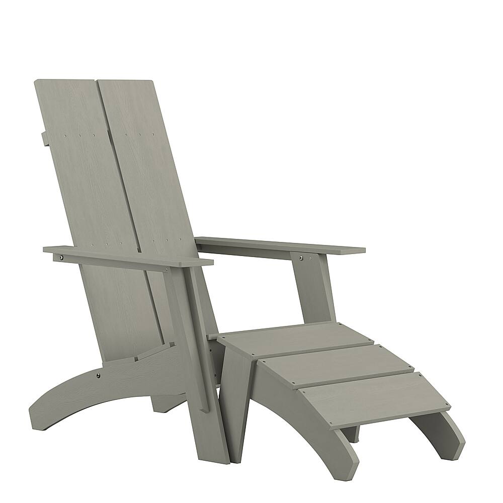 Front. Alamont Home - Sawyer Indoor/Outdoor Modern 2-Slat Adirondack Style Chair and Footrest in Gray - Gray.